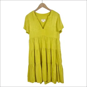Anthropologie Maeve Sacha Jacquard Tiered Tunic Mini Dress Yellow Size Small thumbnail 2