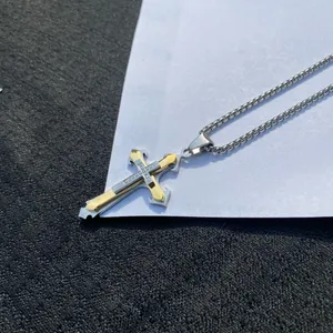 💎🩶 New Crystal Embellished Stainless Steel Two Tone Gold & Silver Edgy Crucifixion Cross Pendant Necklace 🩶💎 thumbnail 5