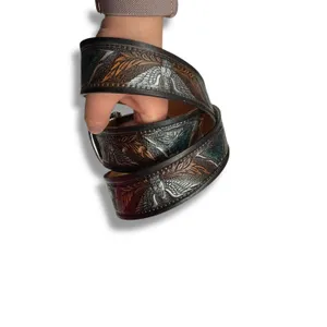 Vintage Tooled Leather Eagle Belt Full Grain Cowhide Western‎ Multi Color 5520 thumbnail 2