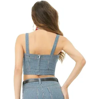 Forever 21 Striped Denim Crop Top and Wide Leg Jean 2 Piece Set Size Small thumbnail 15