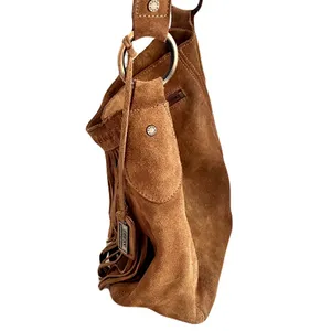 Vintage Y2K 90s Guess Tan Suede Fringe Western Bohemian Hobo Bag thumbnail 4
