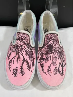 Vans Unisex Pink Hand Drawn Slip-on Sneakers Size M7 & W8.5 SKU 6082 thumbnail 1