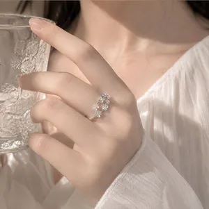 925 Sterling Silver Sakura Blossom Ring Adjustable Korean Floral Open Ring thumbnail 1