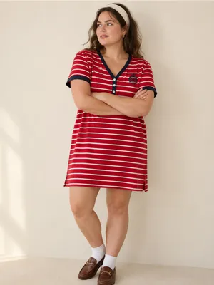 Lauren Ralph Lauren Striped Crest Henley Preppy T Shirt Dress Red Navy Size XL thumbnail 8