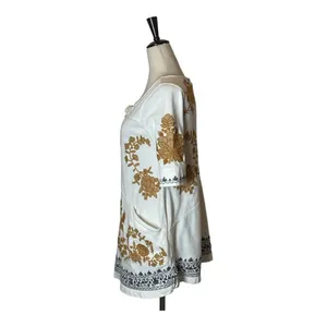 Free People Talia White Floral Embroidered Lace Up Cut Out‎ Back Tunic Top XS thumbnail 4