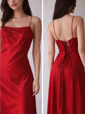 Vintage Y2K Red Satin Lace Up Slip Maxi Dress Size 5/6 Coquette Y2K‎ Glam thumbnail 3