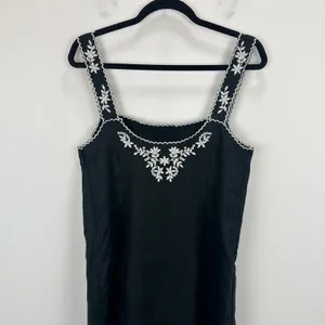 J.Crew Embroidered Linen Shift Dress Mini Boho Resort Vacation Black US 4 NWT thumbnail 14