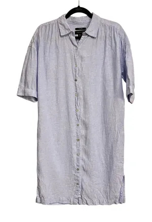 Tahari Shirt Dress Button‎ Front Tunic 100% Linen Flax Blue Lagenlook Size Small thumbnail 1