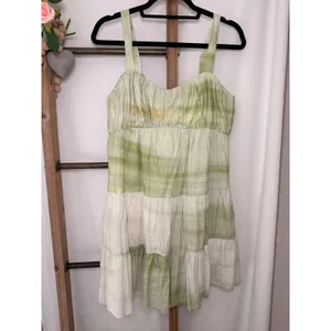 Express Green Tie Dye Ikat Tiered Linen Blend Mini Dress Womens Medium Boho thumbnail 2