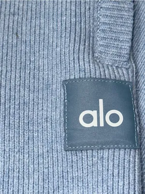 ALO Yoga Women’s Size XL Light Blue Ribbed Sweater Knit Pull On Pants thumbnail 4