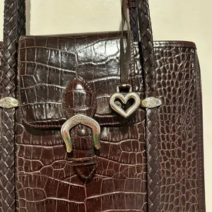Brighton Vintage Dark Brown Croc Chic Heart Charm Western Business Handbag thumbnail 3