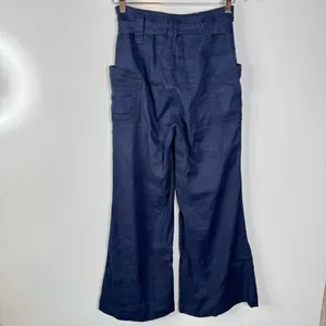 Anthropologie Linen Blend Navy‎ Belted Wide Leg Pants Size 25 thumbnail 2