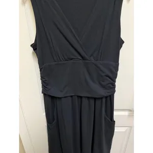 Athleta Jura Sleeveless Black V Neck Empire Waist Pocket Dress Women's M L Tall thumbnail 6