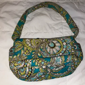 Vera Bradley Retired Peacock Teal and Lime Paisley Shoulder Bag thumbnail 1