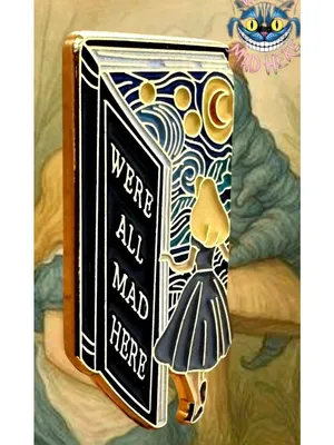 Alice in Wonderland Pin We’re All Mad Here Book Design Starry Night Rabbit Hole thumbnail 6