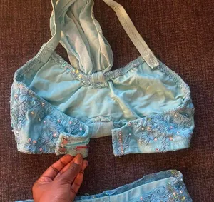 Baby blue 2- piece lyrical custom-made dance costume with rhinestone & appliqués thumbnail 3