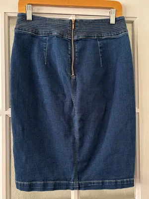 White House Black Market Blue Denim Pencil Skirt thumbnail 3
