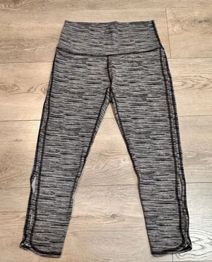 Aerie Athleisure Leggings Womens Medium M Black Grey‎ Marled Cropped Workout thumbnail 1