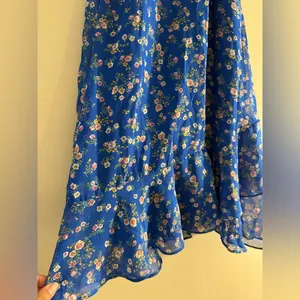 NWT Lulus Spring Dream Blue Floral Print Ruffled Skater Dress Medium sold out! thumbnail 5