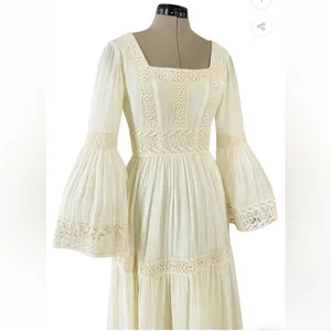 Victor Costa Mexican Wedding Dress Ivory Cotton Gauze & Lace Dress 1970 Size 0 thumbnail 12