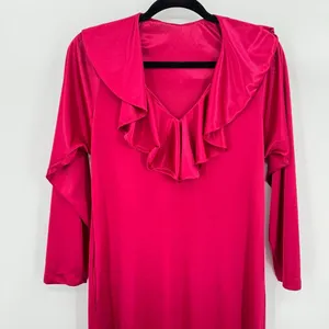 Vintage 80s Long Burgundy Satin Nightgown Ruffle ILGWU Union Made in the USA S thumbnail 2