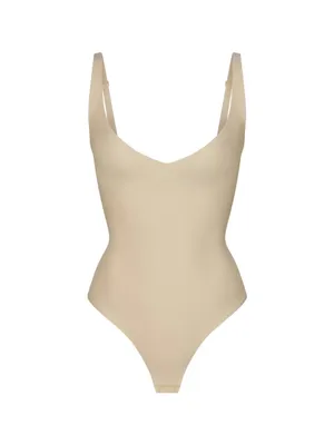 SKIMS NWT Body Core Sculpt Plunge Thong Bodysuit Shapewear Sand Tan Beige Nude thumbnail 7
