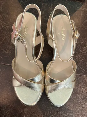 Ankis Metallic Gold Crisscross Straps Ankle Buckle Espadrille-Style Wedge Sandal thumbnail 2