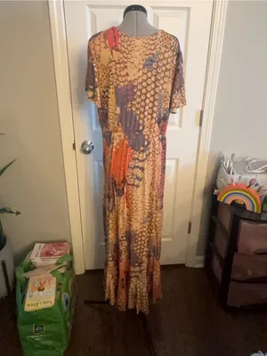 Venus x Lascana Flutter Sleeve V-Neck Maxi Dress in Rust Multi, XL thumbnail 3