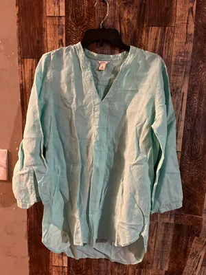L.L. Bean LINEN Size M Mint Green / turquoise tunic top ( L8) thumbnail 1