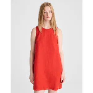 Madewell Mini Shift Dress in 100% Linen A Line Embroidered Hem Wild Poppy M thumbnail 2