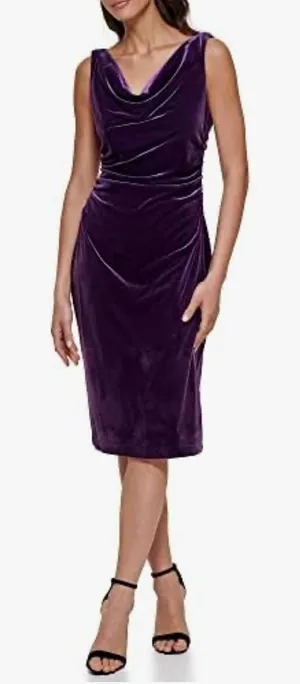 Kensie Purple Velvet Cowl Neck Ruched Sheath Dress Size‎ 12 thumbnail 1