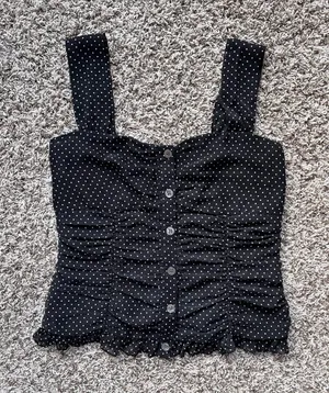 Bandolino Ruched Polka Dot Button Down Tank Top Black Size 10 thumbnail 1