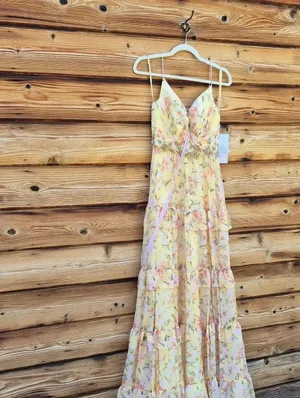 NWT Mac Duggal 67794 Yellow Tiered Floral Chiffon Gown Size 2 thumbnail 7