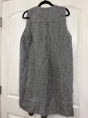 100% European Linen Sleeveless Mini Gingham Shift Swing Dress thumbnail 6