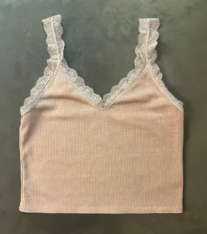 American Eagle Outfitters Tan Lacey Tank Top thumbnail 1