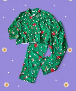 Peanuts Snoopy Christmas Cotton Pajama Set Green size XL 💚 thumbnail 1