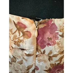 En Saison Floral Jacquard Cut Out Midi Dress Pink Tan Long Balloon Sleeve Resort thumbnail 6