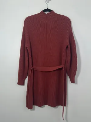 Anthropologie Maeve Size XS Mock Neck Tie Waist Sweater Mini Dress Cedar Color thumbnail 5