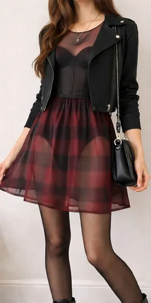 Seventeen Junior Sheer Plaid Dress Indie Sleaze‎ Dark Academia Mallcore Y2K NWT thumbnail 1