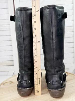Ugg‎ Tupelo Leather Riding Moto Boots Black 7 Sherpa Lined Buckle Flat 1003335 thumbnail 8