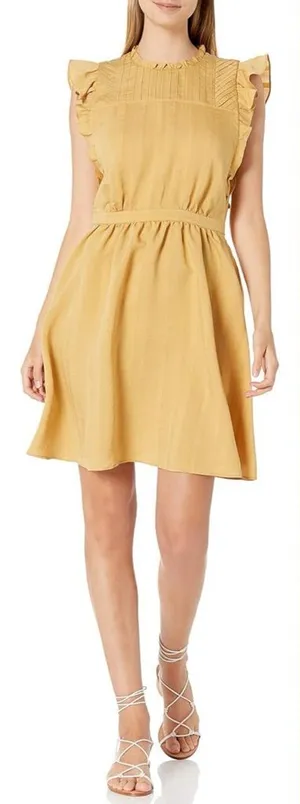 Club Monaco Mustard Ruffle Sleeve Fit And Flare Dress Womens 6 New NWT thumbnail 1