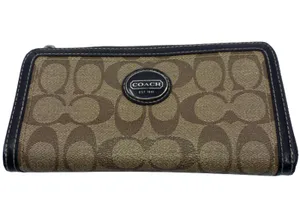 Coach Signature C Brown Coated Canvas Zip Around Wallet thumbnail 1