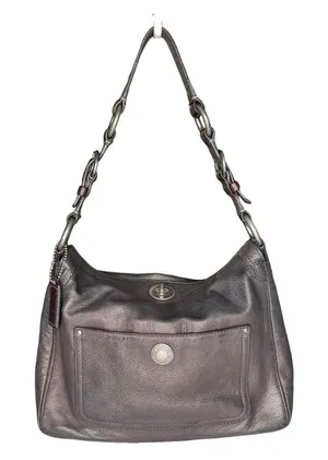 Vintage Coach Metallic Leather Hobo Bag Silver Chain Strap Turn Lock‎ Y2K Purse thumbnail 1