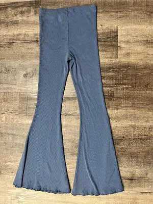 AERIE Kick It Ribbed Super Flare Pants in Blue thumbnail 4