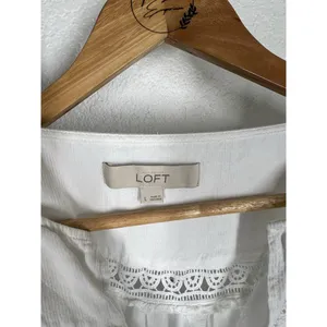 Loft White Lace Detail Blouse Large Long Sleeves Relaxed Flowy thumbnail 2