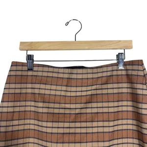 Versona Faux Wrap Plaid Skort Brown Tan Preppy Asymmetrical Hem Size L thumbnail 3