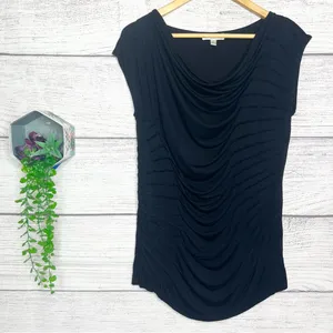 Vintage KENAR Black Cowl Neck Cap Sleeve Shirred Drape Blouse Top Size Small thumbnail 11