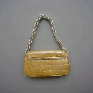Zara Croc Shoulder Bag Yellow Gold Tone Chain Strap Clean Inside Luxury Travel thumbnail 3