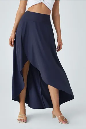 Halara Breezeful High‎ Waist High Low Ruffle 2-in-1 Flowy Maxi Skirt Navy 2X thumbnail 1