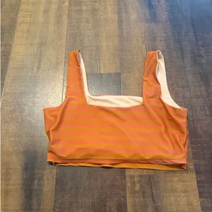 Albion Fit Bikini Top Orange Pink Stripe Square Neck Swim Size L thumbnail 4